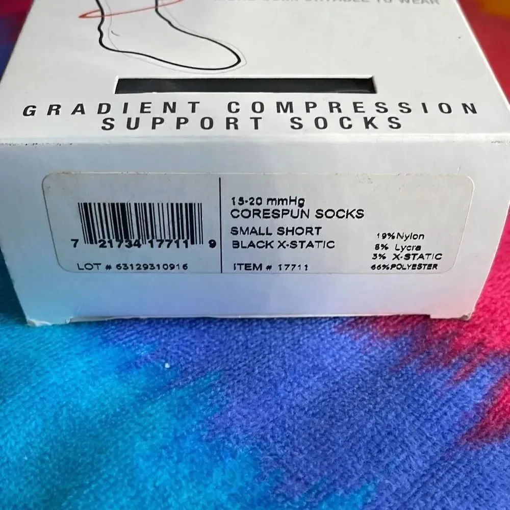 Core-Spun By Thermafirm Black Small Short Compression Socks 15-20 New 17711